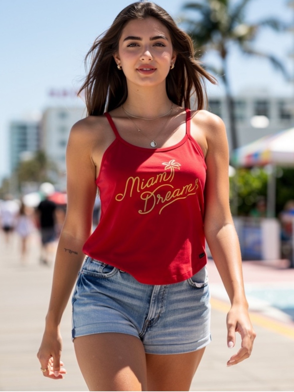 Free Press Miami Dreams Graphic Tank Top Coral Gold XS